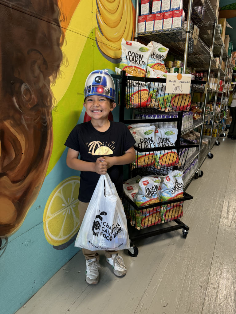 small child with bag og groceries